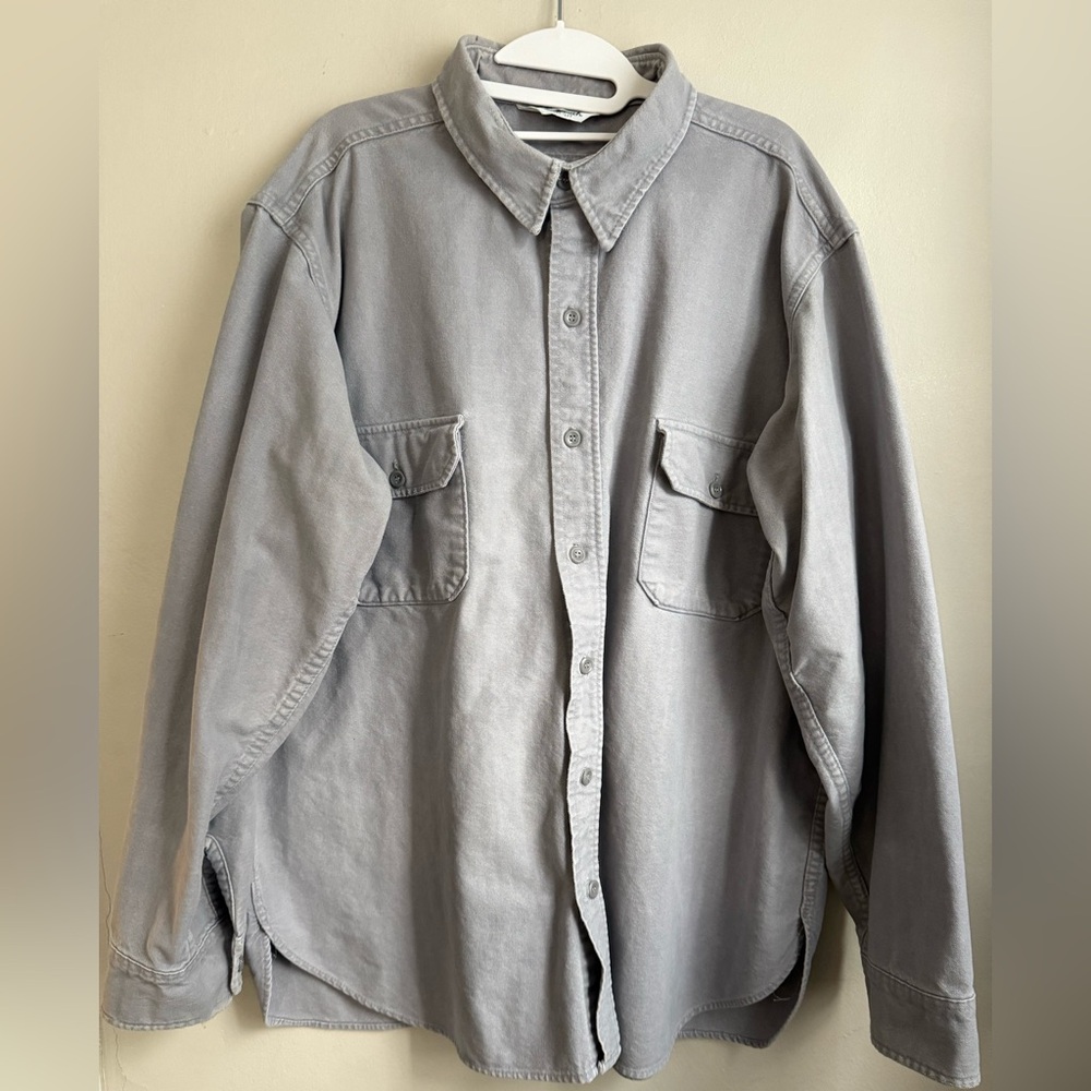 Woolrich Vintage Gray Cotton Utility Button Down Workwear Shirt Shacket XL XXL